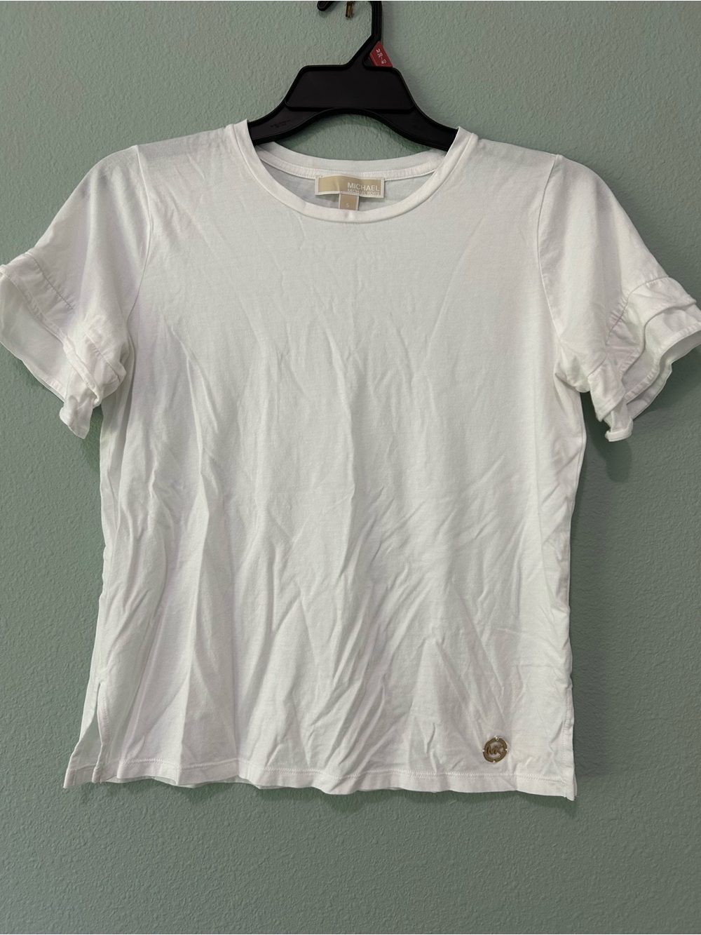 Michael Kors White Short Sleeve Tee with Gold Logo Accent